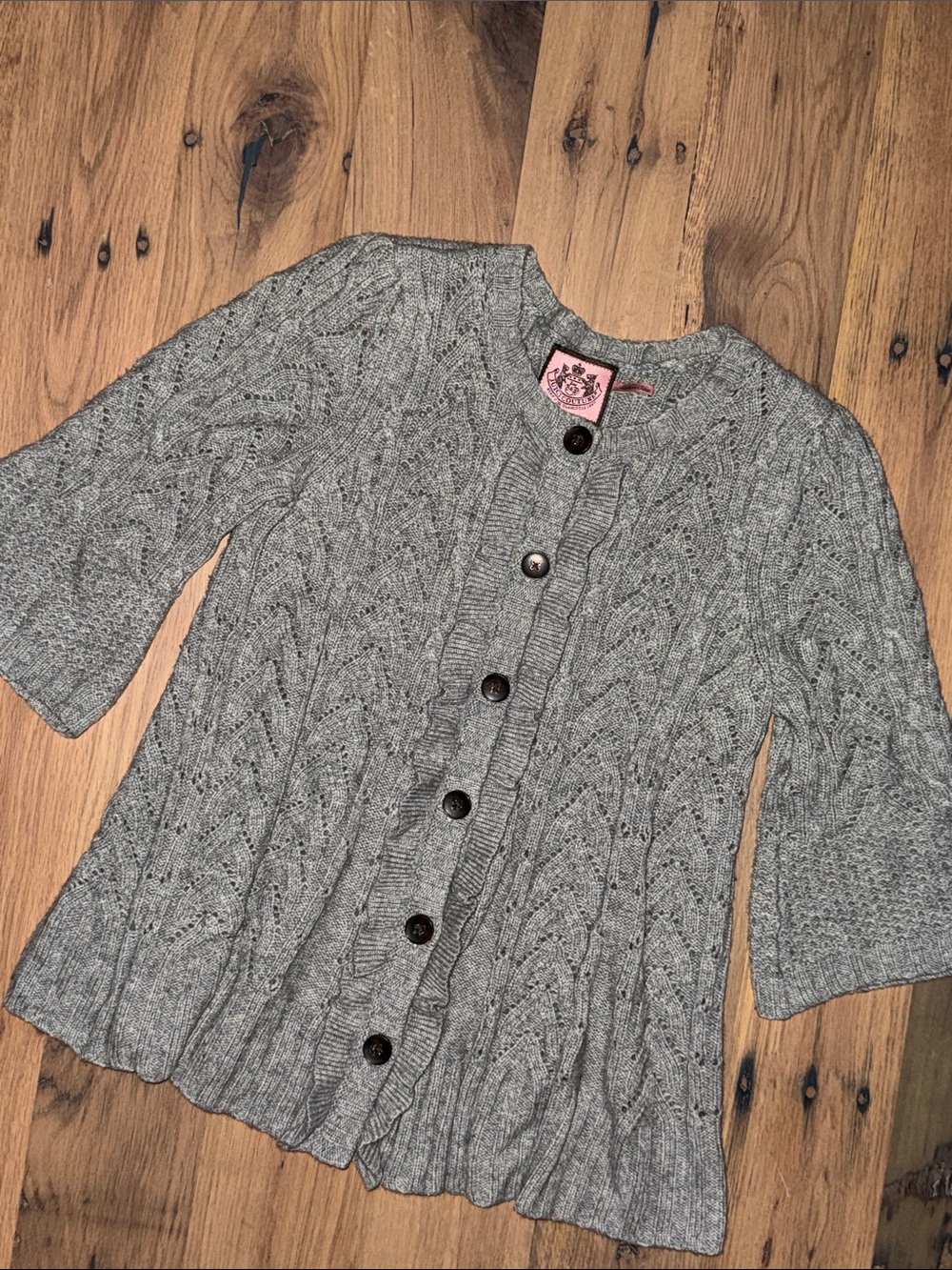 Juicy Couture Gray Cable-Knit Button Cardigan Sweater M
